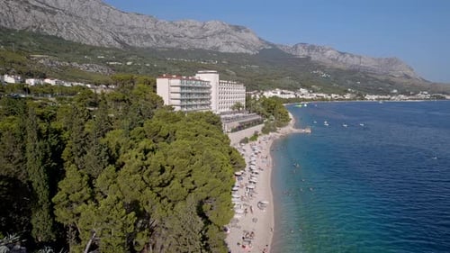 Aerial Drone View of the Hotel and Beach at the Sea