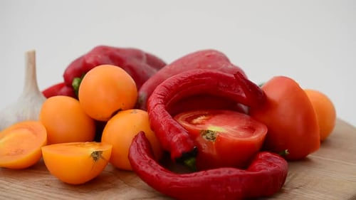 Fresh Vegetables Still Life on Wooden Cutting Board