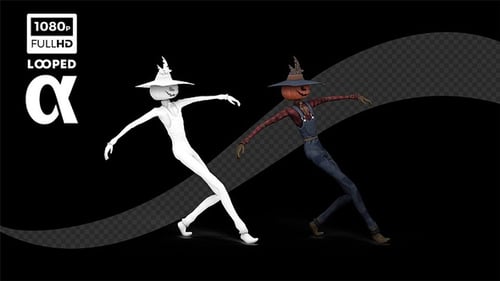 Dancing Pumpkin Head Scarecrow Character for Halloween Loop