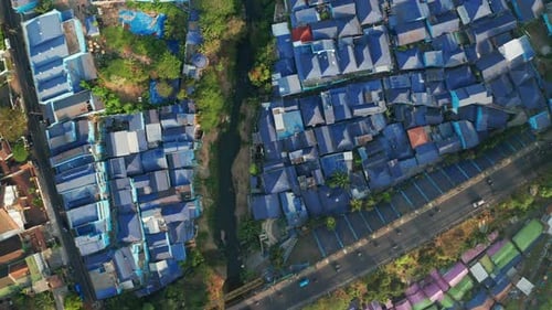 Drone Over Road And Colored Buildings Of Kampung Warna Warni Jodipan