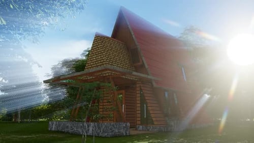 Modern Wooden A-Frame House 3D Animated Showcase in Nature