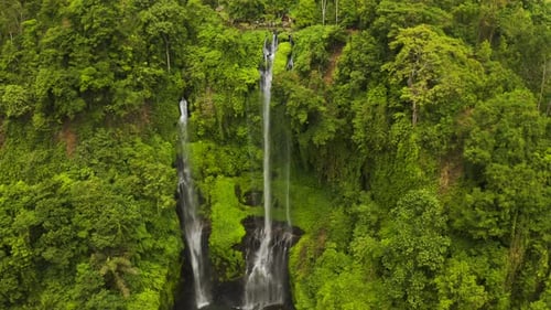 Sekumpul Waterfall in Bali Surrounded By Tropical Forest, Aerial View