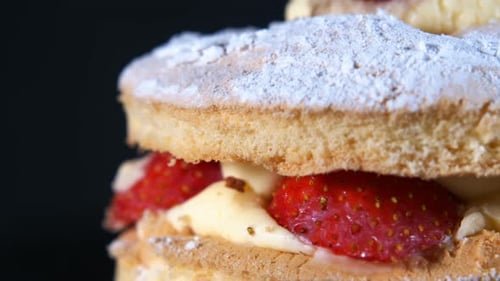 Delicious Strawberry Cake with Custard and Powdered Sugar