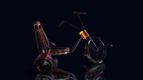 Futuristic 3D Tricycle Animation with Glowing Wireframe Details