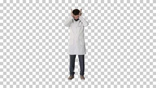 Р’epressed doctor holding his head, Alpha Channel