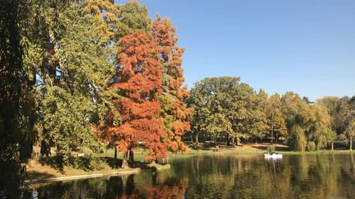 CRAIOVA, ROMANIA - OCTOBER 17, 2017 Beautiful day in the city park with people enjoying nice weather