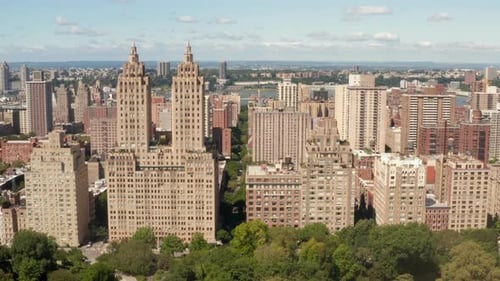 Flight Along Beautiful New York City Street at Central Park on Sunny Summer Day