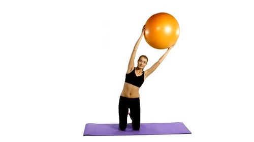 Fitness Girl Doing Fitness Exercise, Fitness-ball, Gym White Background