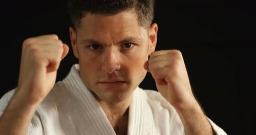 Close Up of Man in Martial Arts Stance