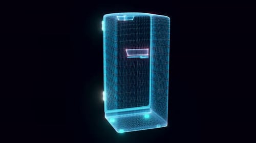 Futuristic Wireframe Refrigerator Rotating Hologram