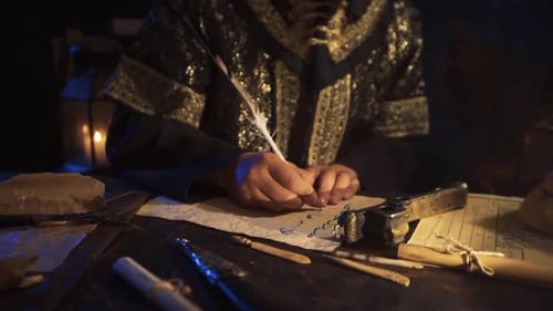 Writing With Quill Pen in Historical Setting