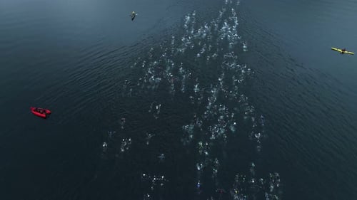 Aerial Drone Shot of Triathlon in Norway Fjord
