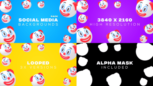 Animated Cheerful Clown Heads Looping Backgrounds Pack