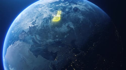 Earh Zoom In Space To Finland Country Alpha Output
