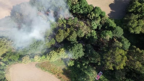 Aerial View of Firefighters car in Forest Fire
