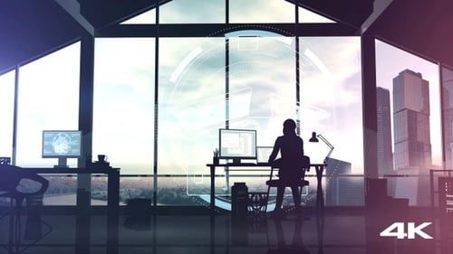 Woman Web Developer Works On Infographic Background 4K