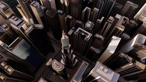 3d render of abstract bright city with skyscrapers. Simple forms of buildings