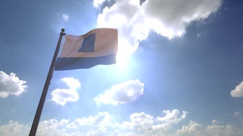 Realistic Flag Waving in Blue Sky with Sun