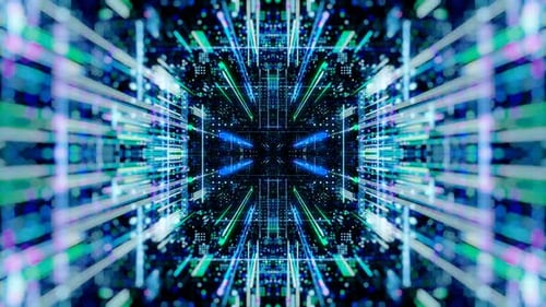 Abstract digital virtual city with technology and connection. 3D render 4K loop