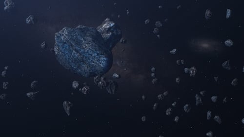 Große Asteroidenfelsen, die im Weltraum fliegen, Milchstraße