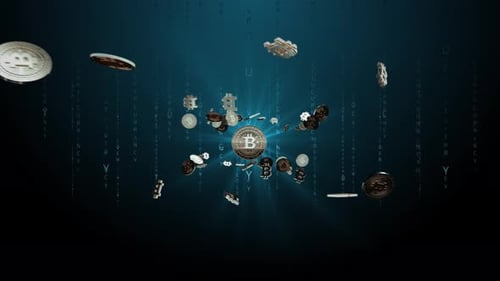 Set 3-2 BITCOIN Cryptocurrency Hintergrund mit fliegenden Münzen 4K