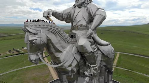 Equestrian Statue of Great Warrior Genghis Khan in Ulaanbaatar Mongolia From Aerial