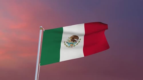 Realistic Mexico Flag Waving against Sunset Sky