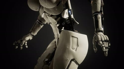 3D Futuristic Female Cyborg Body Rotation