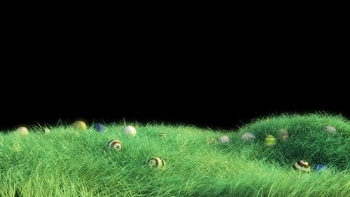 Animated Grass Field with Colorful Easter Eggs