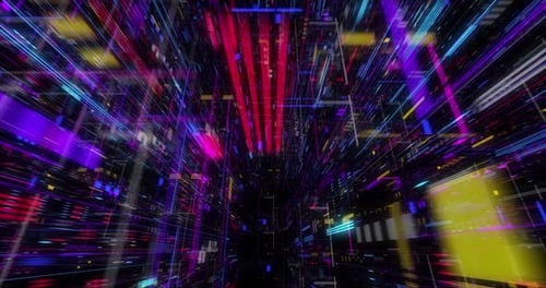 Nahtloses Durchfliegen abstrakter Schaltkreise mit digitalem Grid-Hintergrund