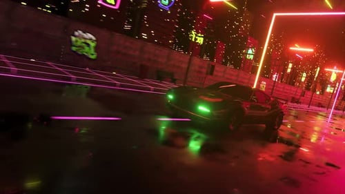 Car and City in Neon Style