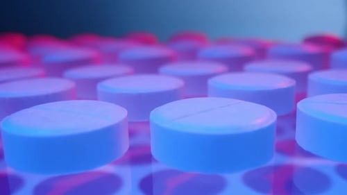 Round Pills illuminated with Blue and Pink Lighting