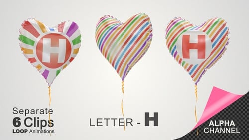 Animated Heart Balloon with Letter H and Striped Design
