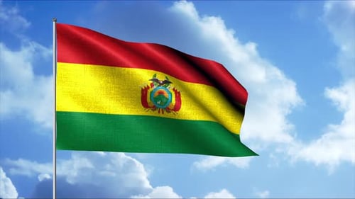 Waving Flag of Bolivia Against Blue Sky