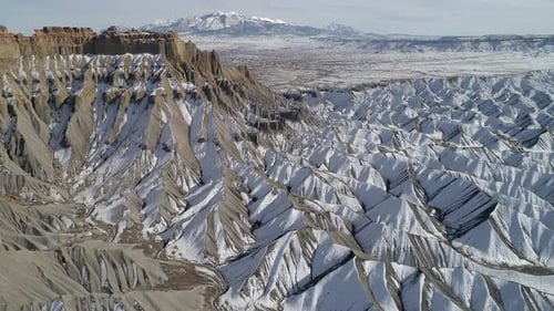 Aerial view of the rugged vast desert of Utah during winter