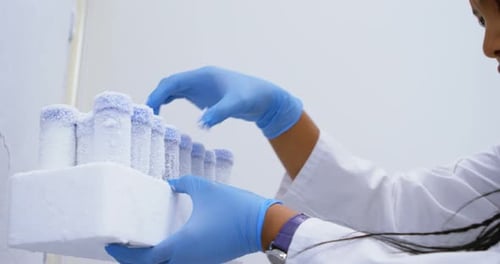 Scientist Removes Frozen Test Tube for Research