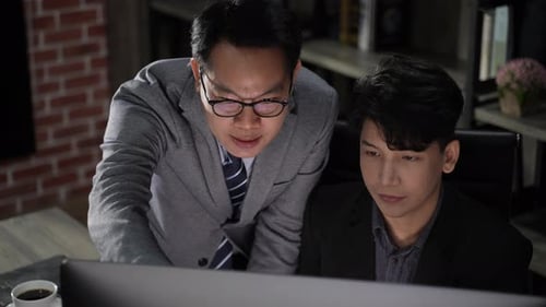 businessman person team meeting to work at night over time to late in business company office