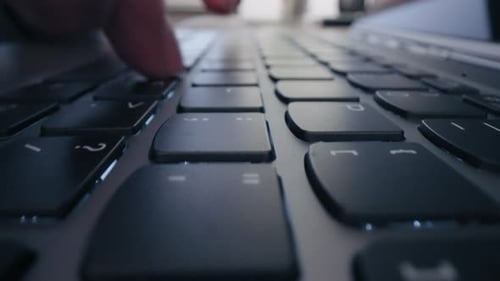 Closeup Moving Macro Shot Close Up Hands Typing on Keyboard Programmer Coding Software Gamer Using