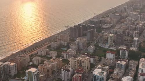 Colorful Panorama over the city Aerial View 4 K Alanya Turkey