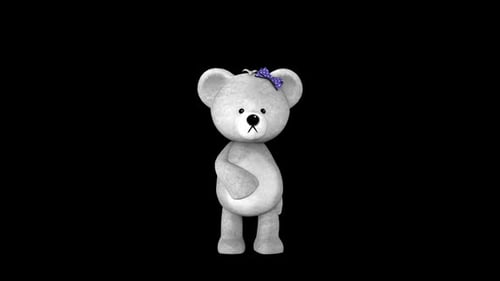 Cute Animated Teddy Bear Character Swaying with Blue Bow