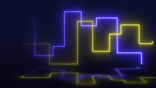 Luces de neón azules y amarillas, líneas brillantes, bucle, abstracto, fondo de pantalla móvil 4K