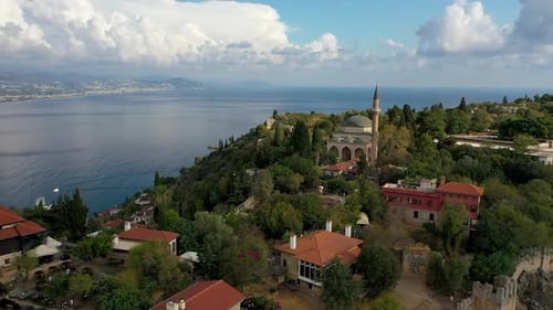 Château d'Alanya, Alanya Kalesi, vue aérienne de la montagne et de la ville, Turquie
