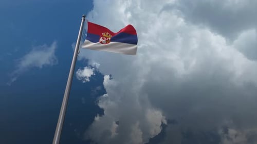 Serbia National Flag Waving Animation with Sky Clouds