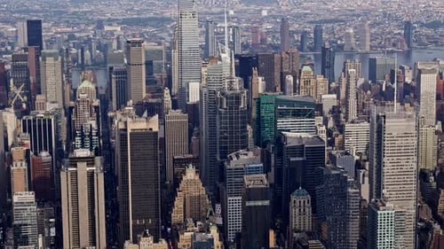 Aerial View of a New York Manhattan Filmed From a Helicopter