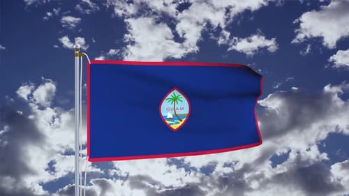 Guam National Flag Waving Against Blue Sky