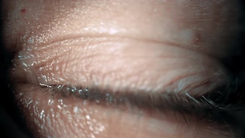 Close Up Macro Shot of a Crying Eye. Young Beautiful Female in Depression. Tears Are Flowing Down