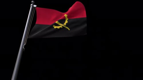 Realistic Waving Flag Of Angola On Black Background