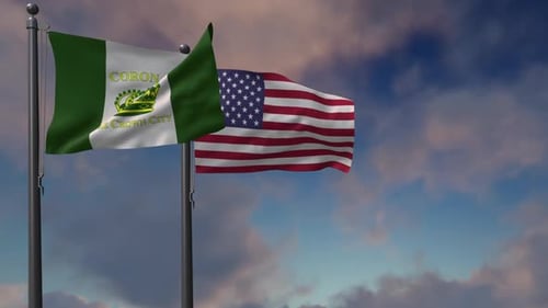 Coronado City and USA Flags Waving Animation