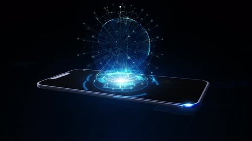 Futuristic Digital Globe Network Emerging from Smartphone Screen