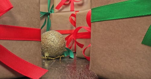 Festive Holiday Gifts with Red and Green Ribbons